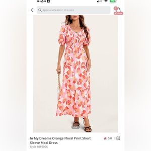 In my dreams orange floral print short sleeve maxi dress